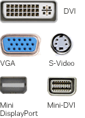 DVI, VGA, S-Video, Mini DisplayPort, Mini-DVI Как выглядят видео-порты